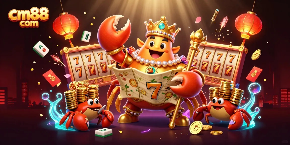 Spin the reels with cm88 com's vibrant casino characters and lucky elements in a rich, dynamic scene.