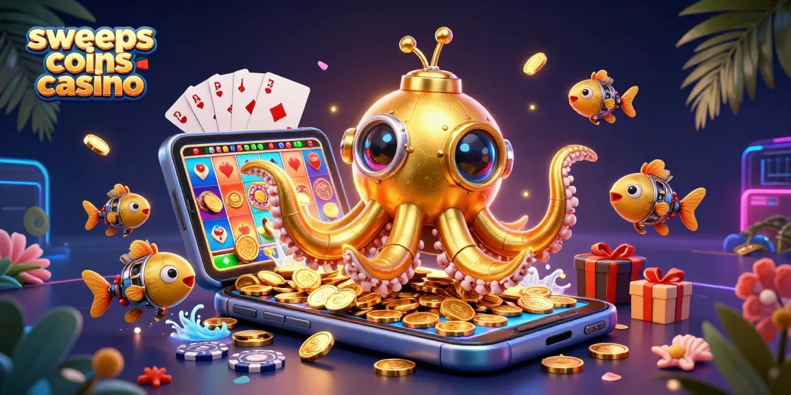 Engage in the sweeps coins casino adventure with the golden kraken submarine amid winning treasures!