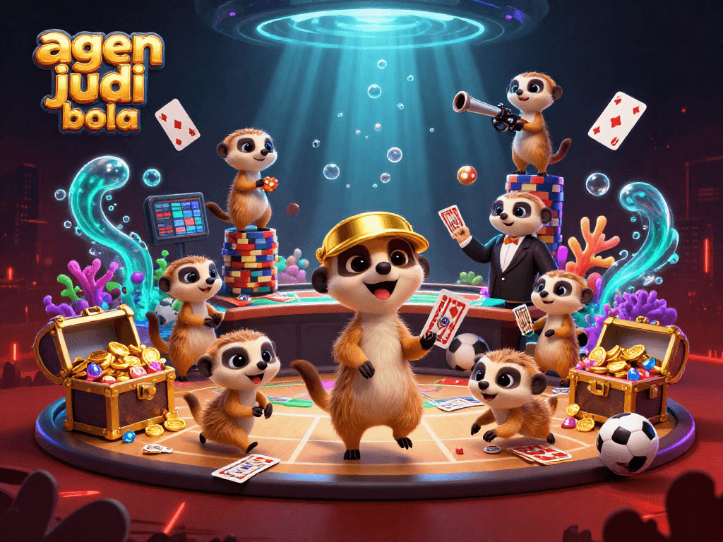 Experience the excitement with agen judi bola in a vibrant meerkat casino scene, capturing dynamic betting action.