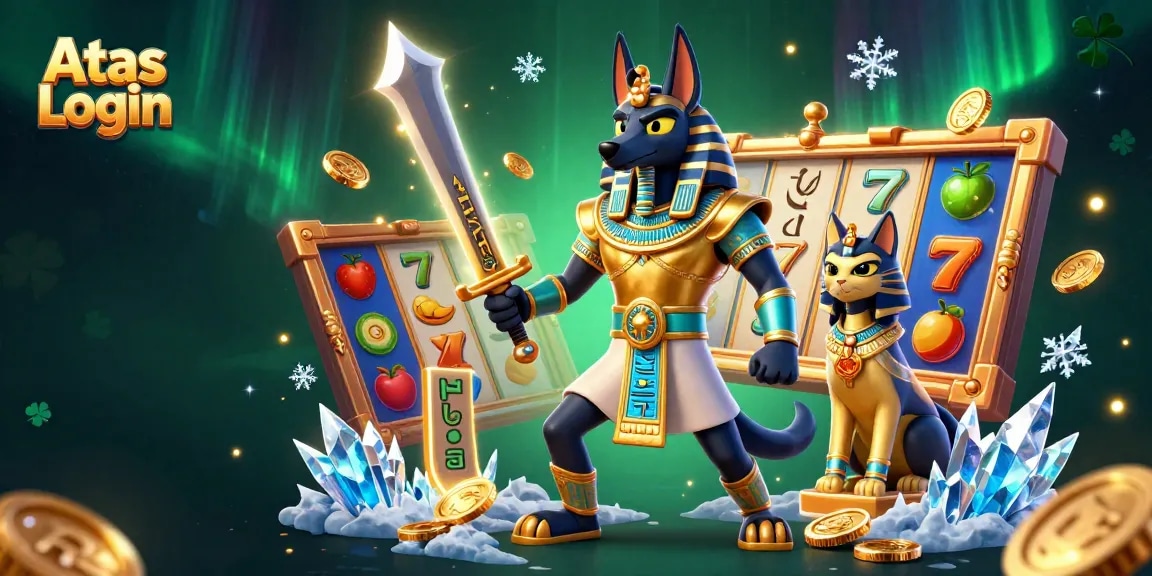 Engage with Atas Login to unlock your gaming potential amidst slot reels and prizes in a vibrant scene.