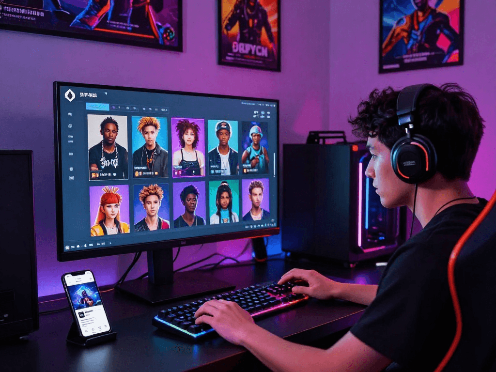 Engaging gamer customizing avatars in a free porn game environment.