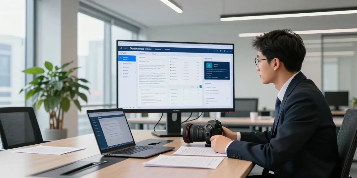 Document fraud detection tools being analyzed in a corporate office environment.