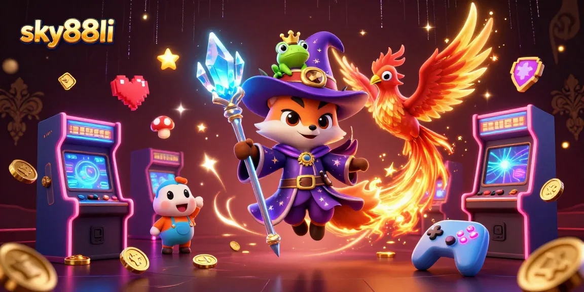 Win big at sky88li with vibrant casino games and mythical adventures in a stunning illustration.