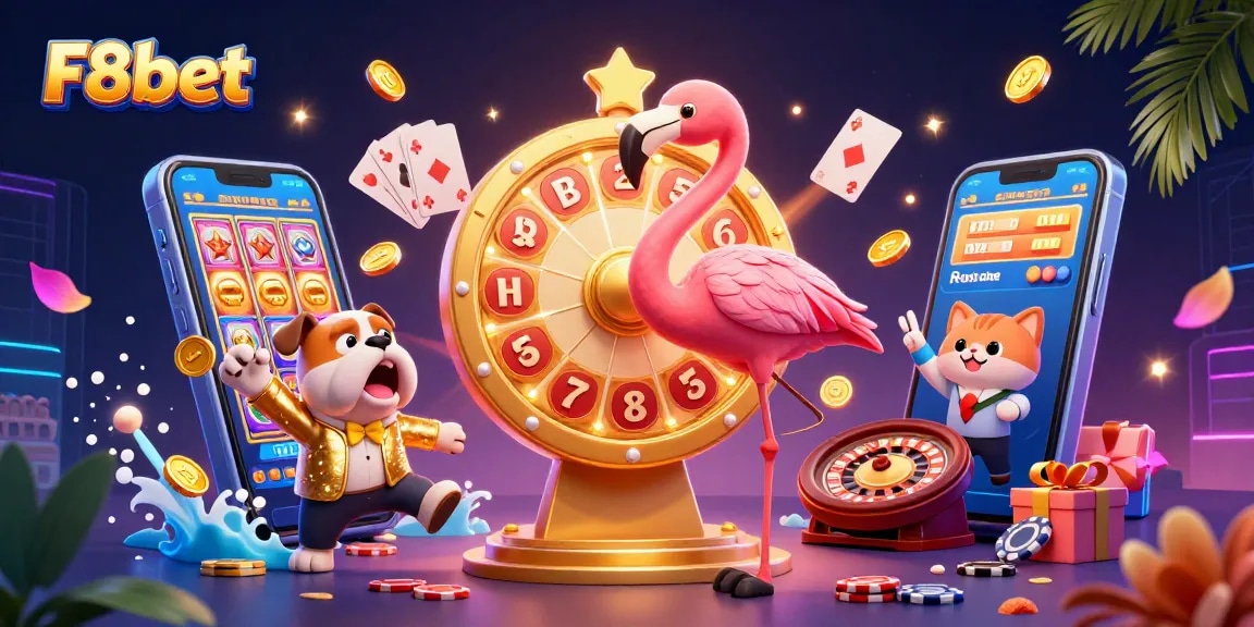 Engage in exciting gameplay at F8bet with vibrant slot games, prize wheels, and captivating characters.