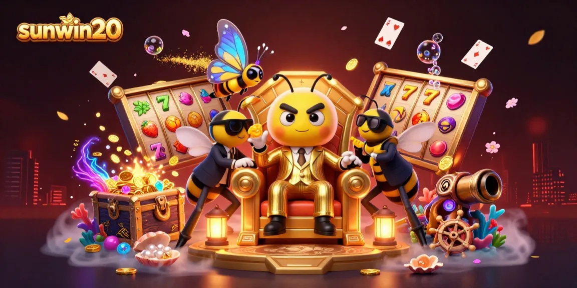 Engage with sunwin20 at a dynamic online casino scene featuring rich slots and buzzing characters.