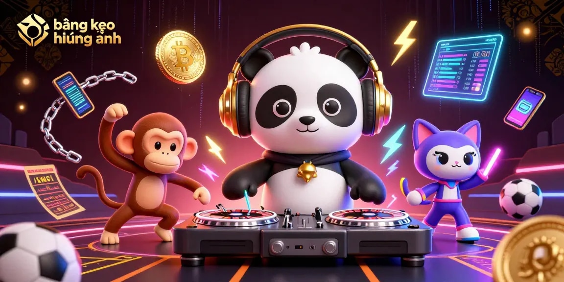 Engage with interactive bảng kèo ngoại hạng anh surrounded by dynamic sports betting elements and vibrant characters.
