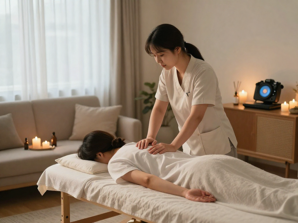 Experience 김포출장마사지 in a serene home setting with a professional therapist providing a soothing massage.
