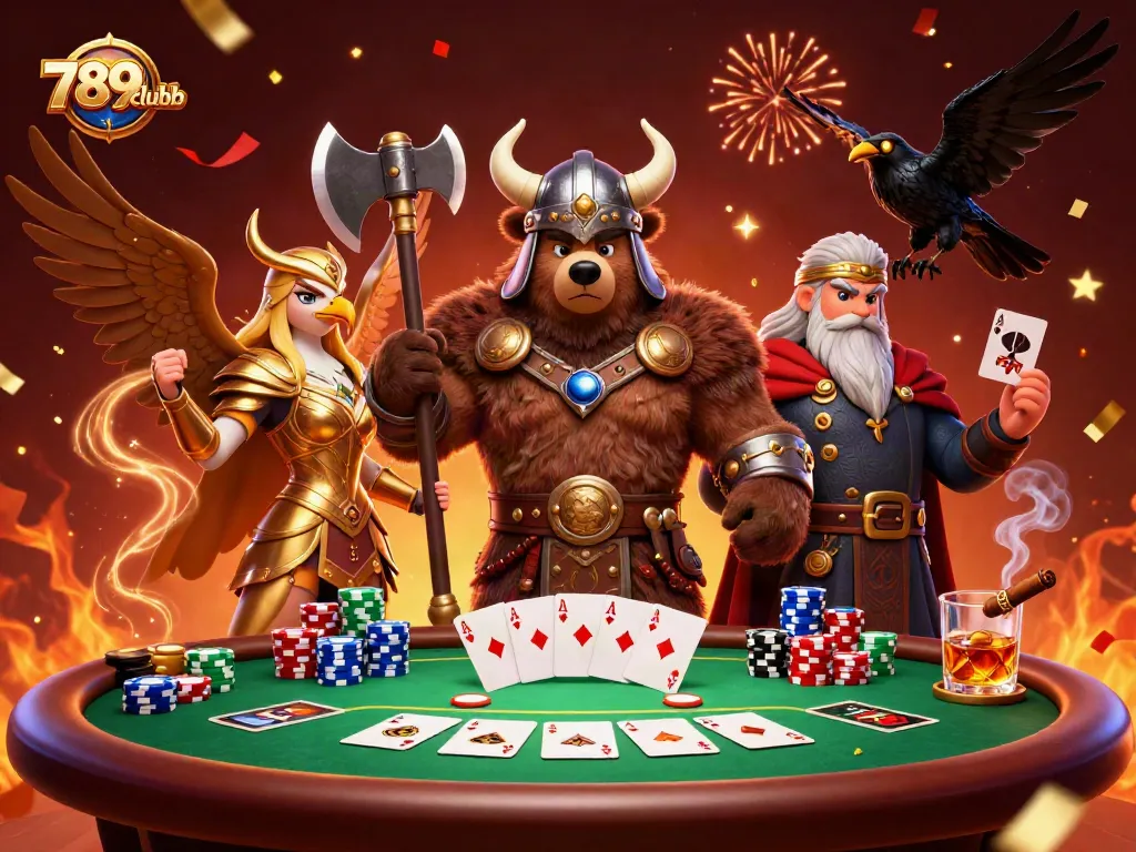 Engage with thrilling poker action featuring 789clubb's Viking and Valkyrie characters.