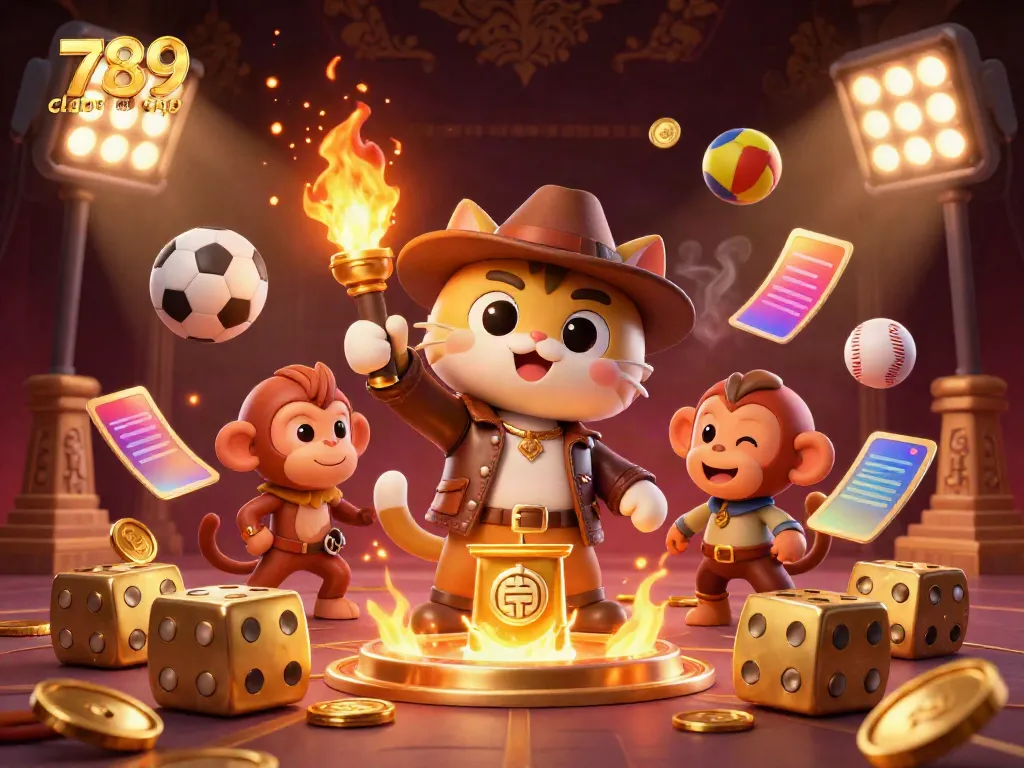 Explore the thrilling 789 club app with a vibrant casino scene featuring a daring archaeological cat and lively elements.