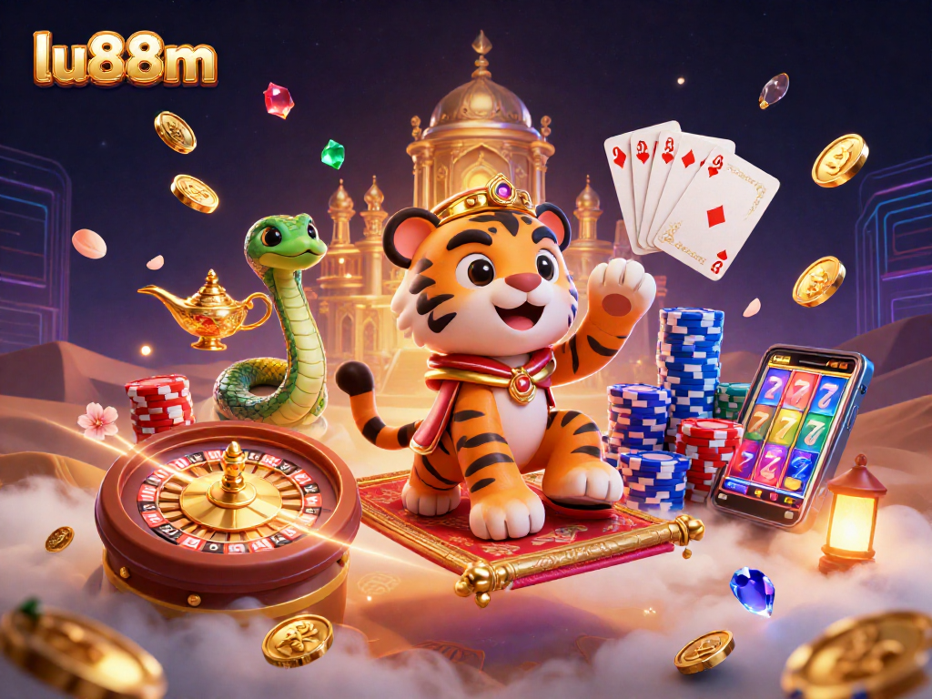 Experience luxury and excitement at lu88m through an Arabian-themed casino adventure illustration.