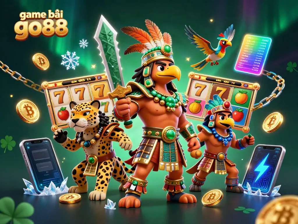 Engage in thrilling gameplay with game bài go88 as Aztec warriors and digital elements surround