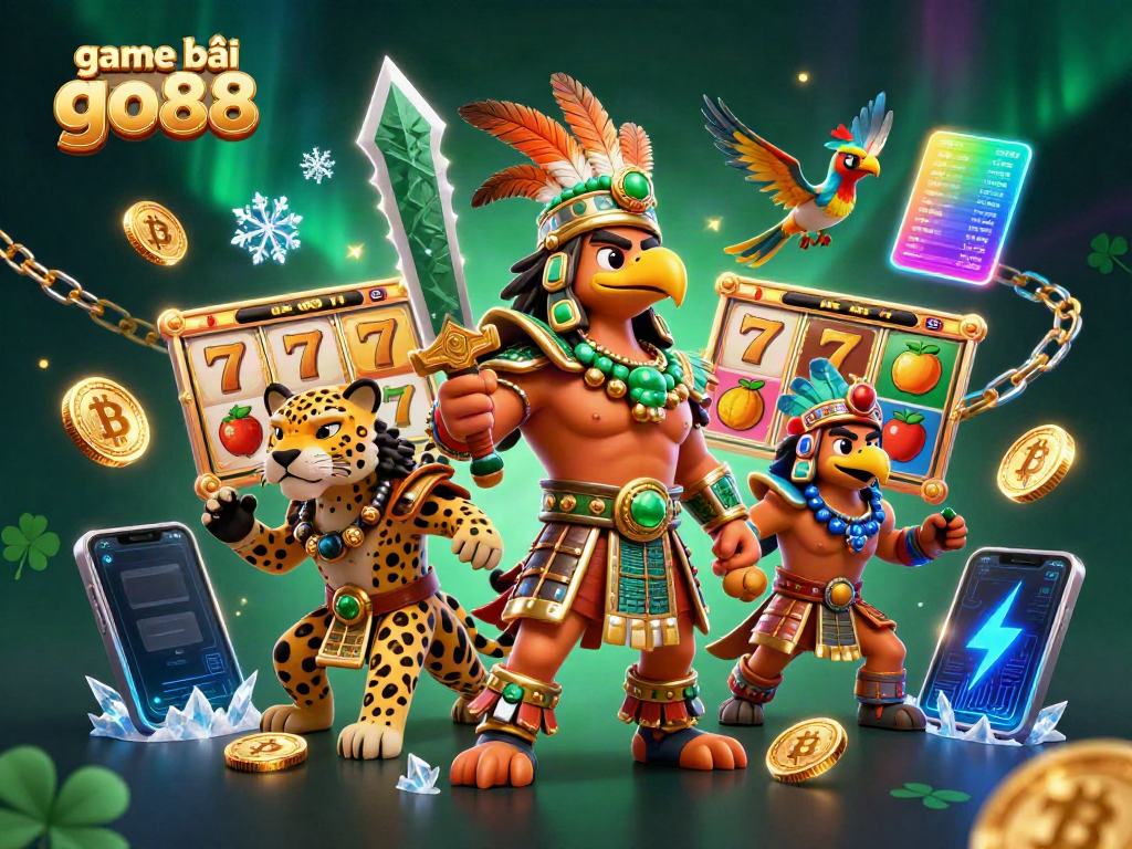 Engage in thrilling gameplay with game bài go88 as Aztec warriors and digital elements surround