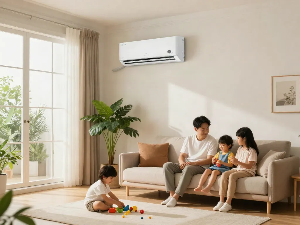 Family enjoying comfort with a mini split of air conditioner in a stylish living room