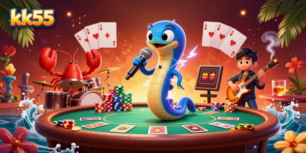 Experience the thrill of playing kk55 with vibrant 3D characters in a dynamic underwater casino.