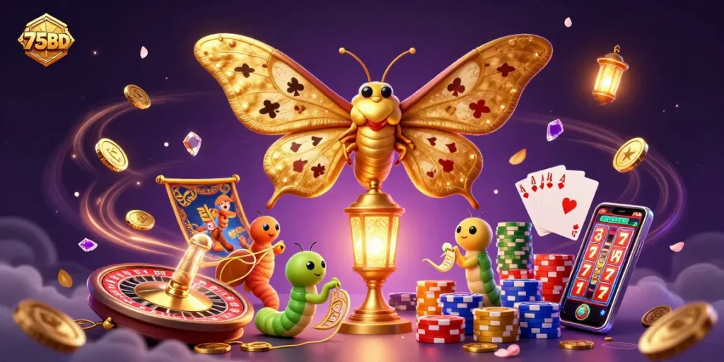 Experience thrilling gameplay at 75BD with a vibrant illustration of golden casino elements and dynamic gaming features.