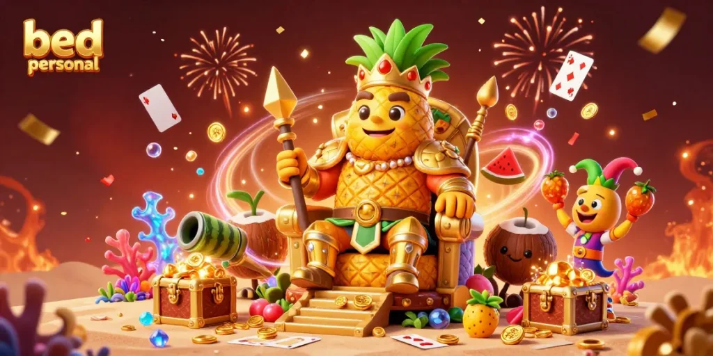 Experience the vibrant gaming world of bed personal with a golden pineapple king surrounded by treasures and excitement.