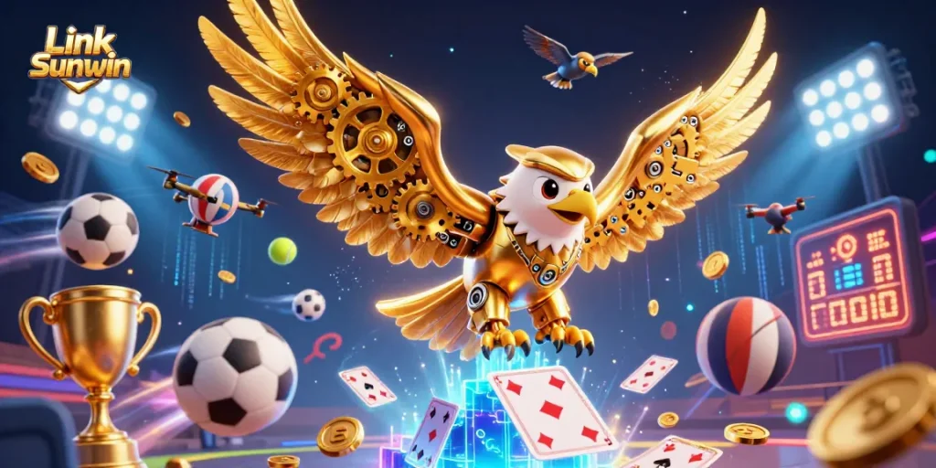 Engage in thrilling gameplay at Link Sunwin, showcasing vibrant 3D visuals and dynamic casino elements.