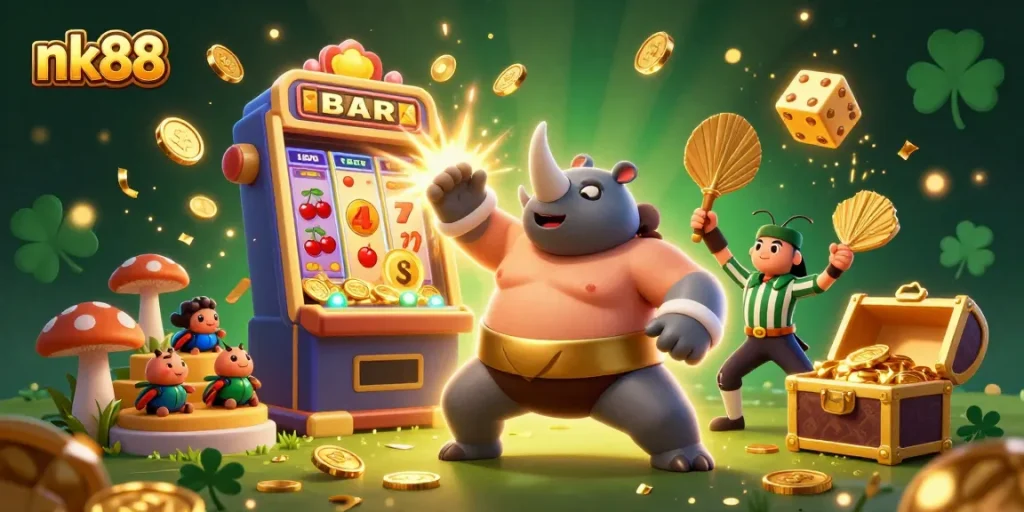 Experience thrilling slots at nk88 with the vibrant jackpot explosion and engaging characters.