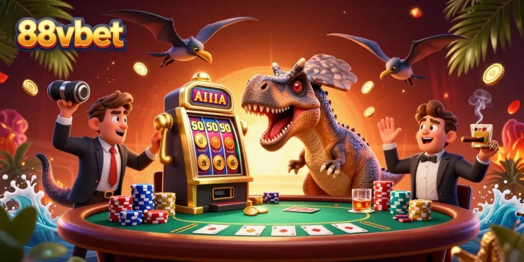 Engage in thrilling gameplay at 88vbet with a vibrant illustration showcasing a fun casino scene.