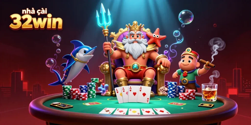 Engage with nhà cái 32win as Neptune presides over an action-packed poker scene.