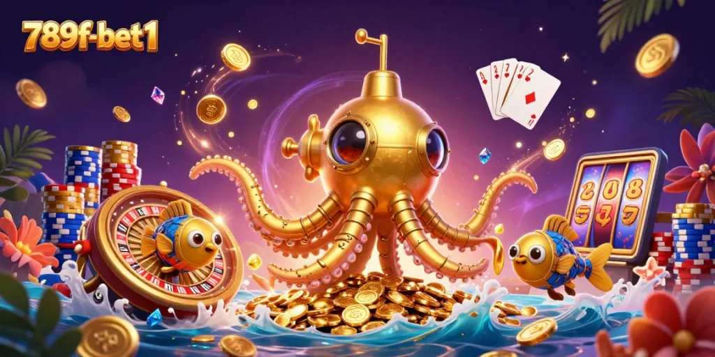 Experience thrilling gameplay with 789f-bet1 as golden kraken and mechanical fish navigate through a sea of riches.