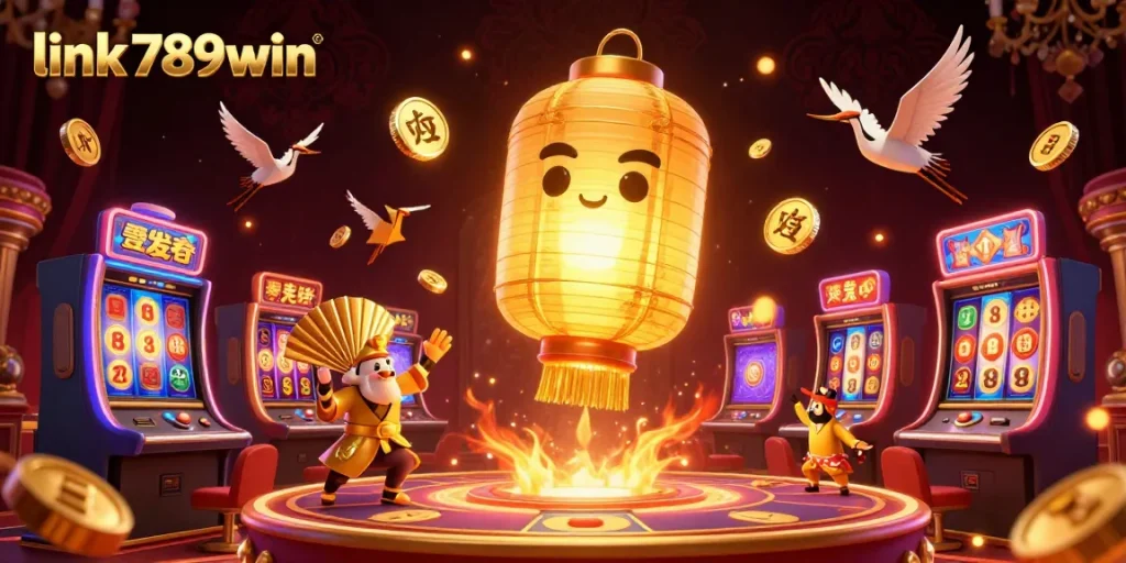 Experience excitement with link 789win in this vibrant online casino illustration featuring lucky symbols and game elements.