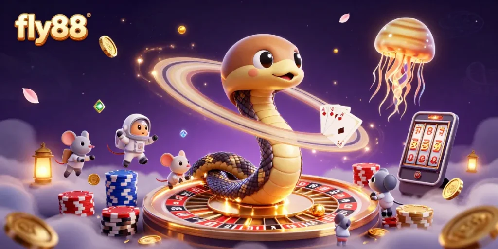 Experience the thrill of fly88 with a cosmic roulette wheel and charming mice bettors.