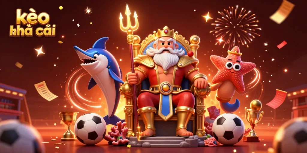 Betting with kèo nhà cái at a vibrant sports scene featuring Neptune and dynamic game elements.