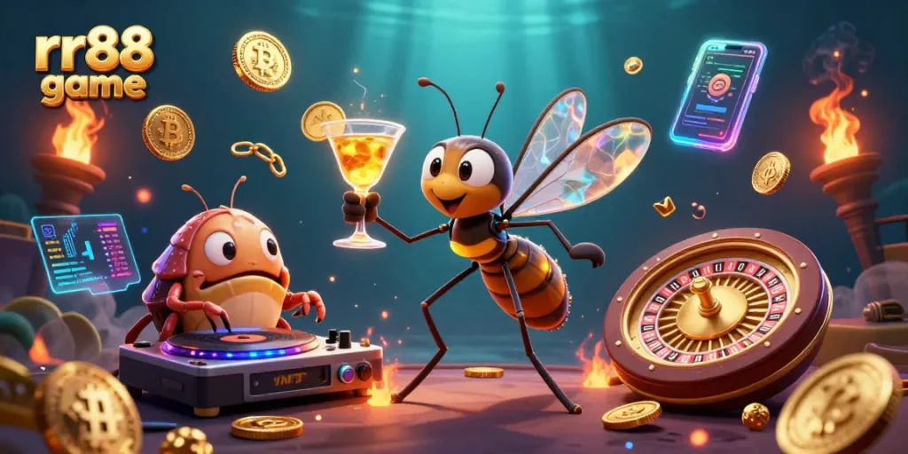 Play the exciting rr88 game with immersive animations of a frozen mosquito mascot and a trilobite DJ.