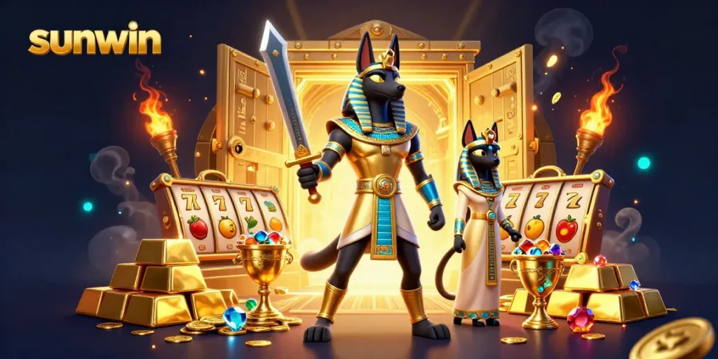 Win big with sunwin's enchanting Egyptian theme and dazzling treasures in a vibrant casino scene.