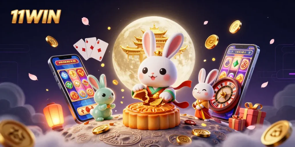 Experience thrilling gaming with 11WIN's festive moon rabbit and exciting casino elements.