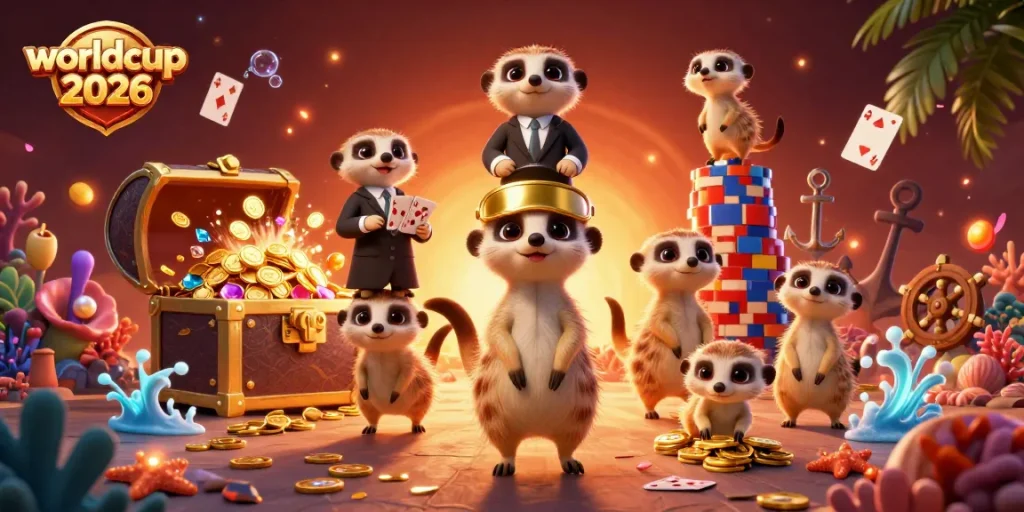 Experience the excitement of worldcup 2026 through a colorful meerkat casino scene, complete with vibrant game elements.