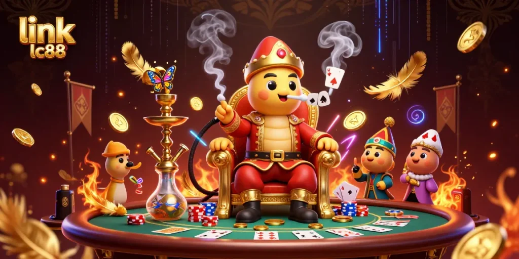 Engage with link lc88 and master poker strategies in this vibrant, detailed illustration.